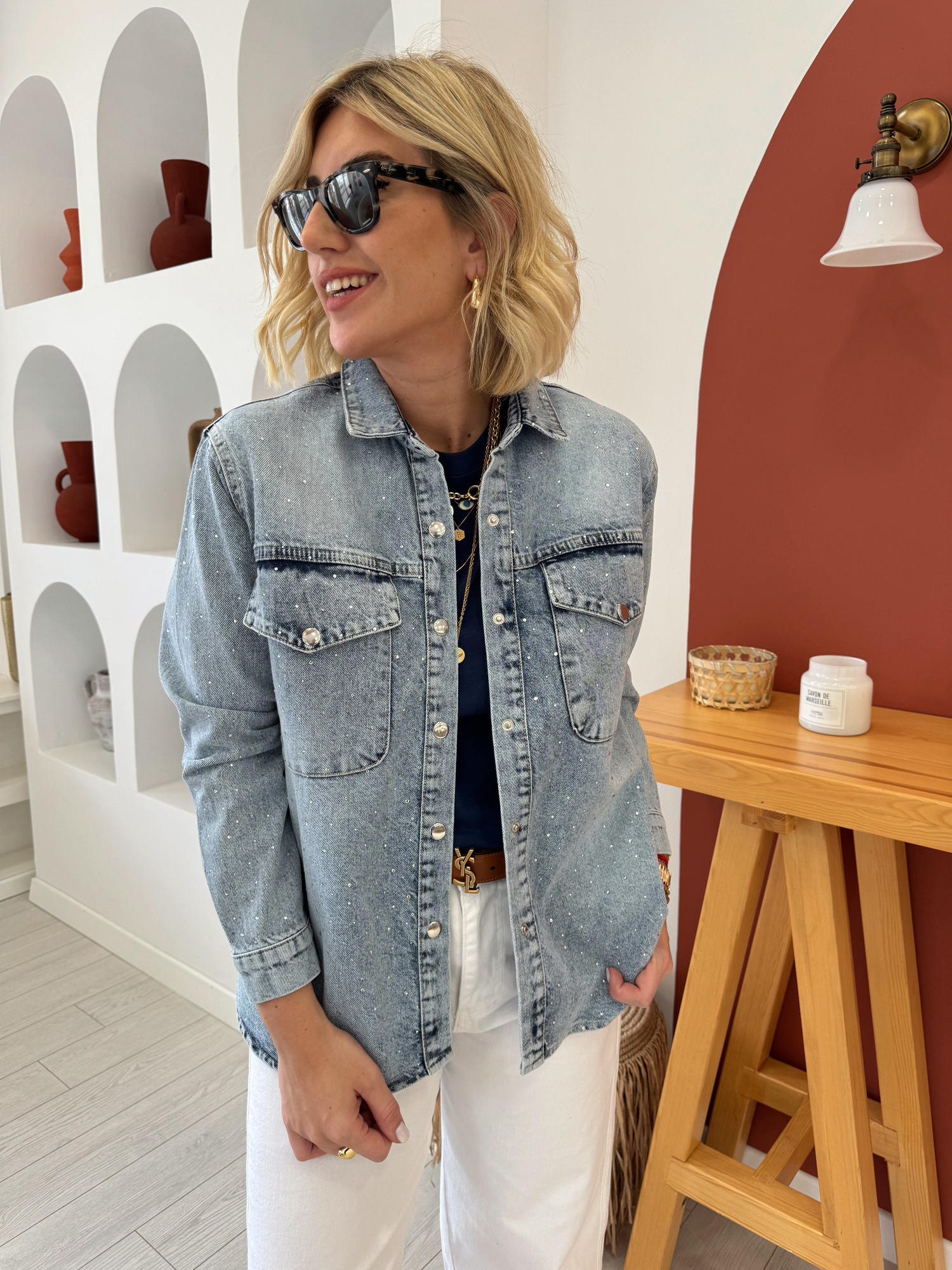 Komple Taşlı Jean Ceket