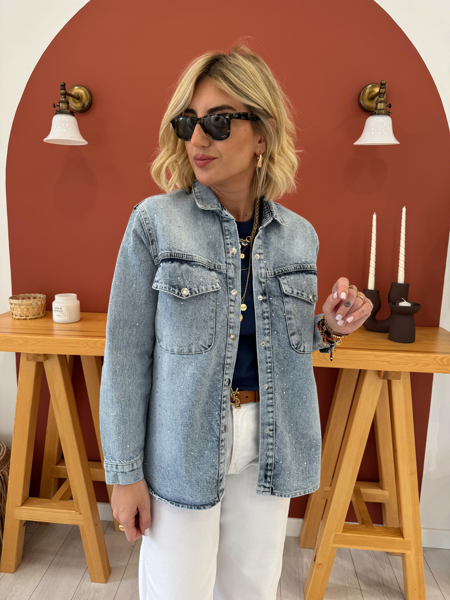 Komple Taşlı Jean Ceket