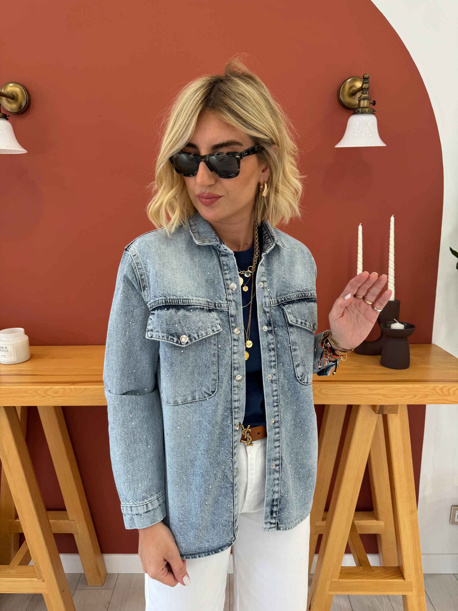 Komple Taşlı Jean Ceket