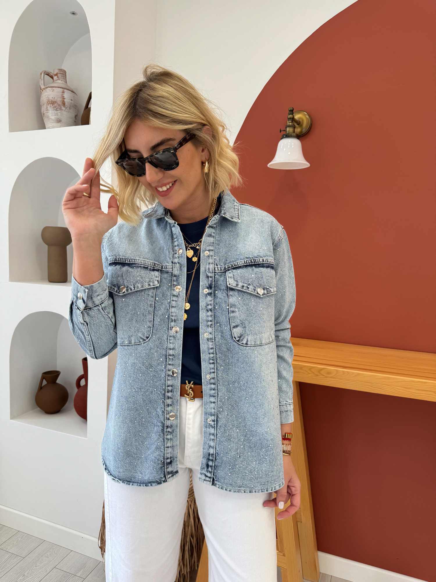 Komple Taşlı Jean Ceket