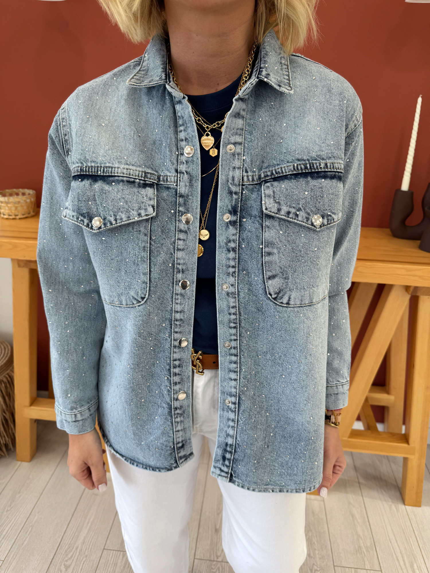 Komple Taşlı Jean Ceket
