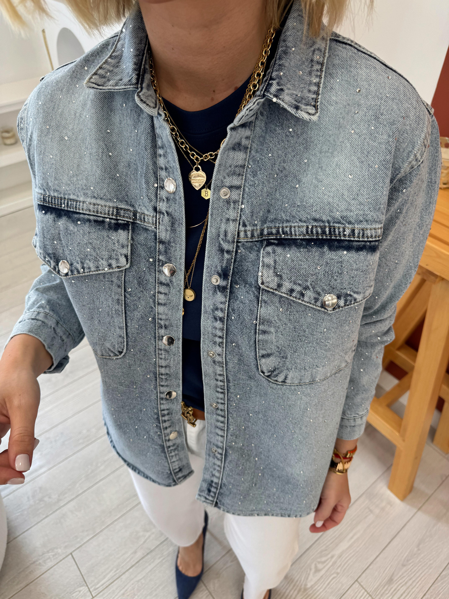 Komple Taşlı Jean Ceket