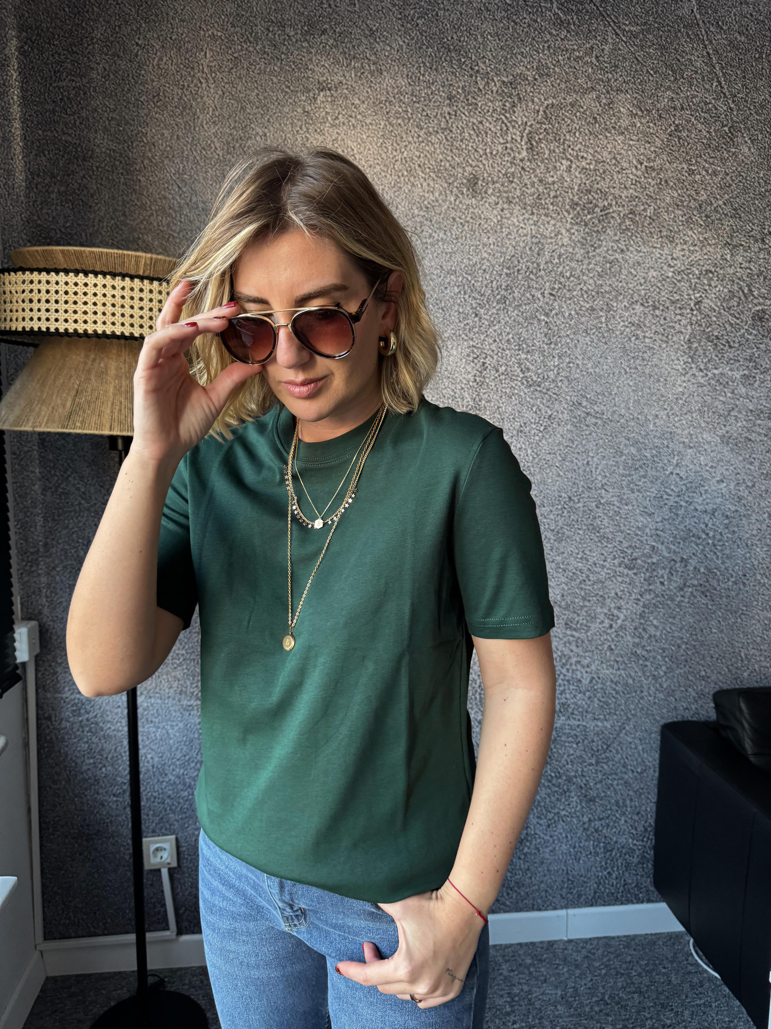 Orijinal Marka Koyu Yeşil Pamuklu Basic T-shirt