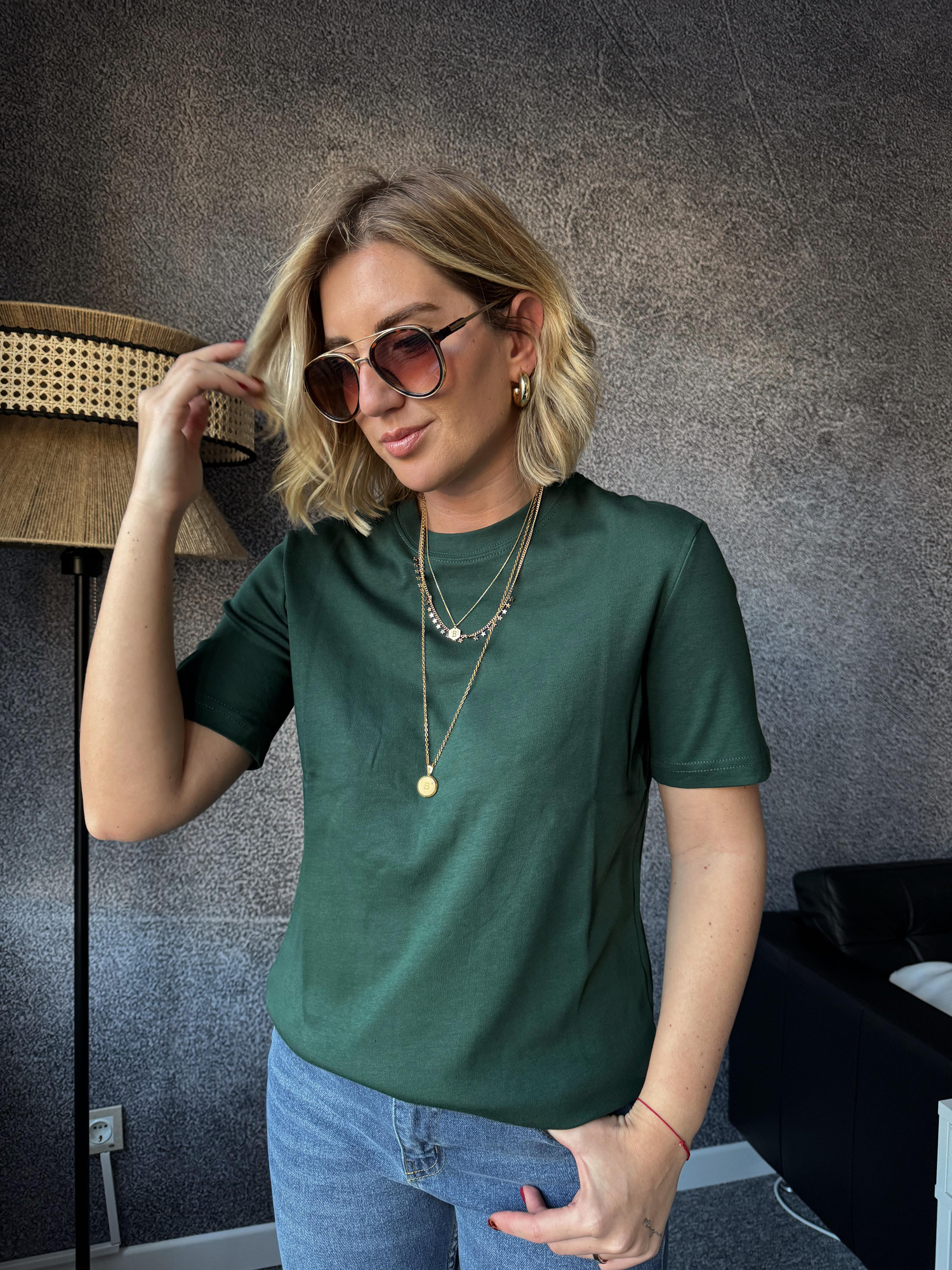 Orijinal Marka Koyu Yeşil Pamuklu Basic T-shirt