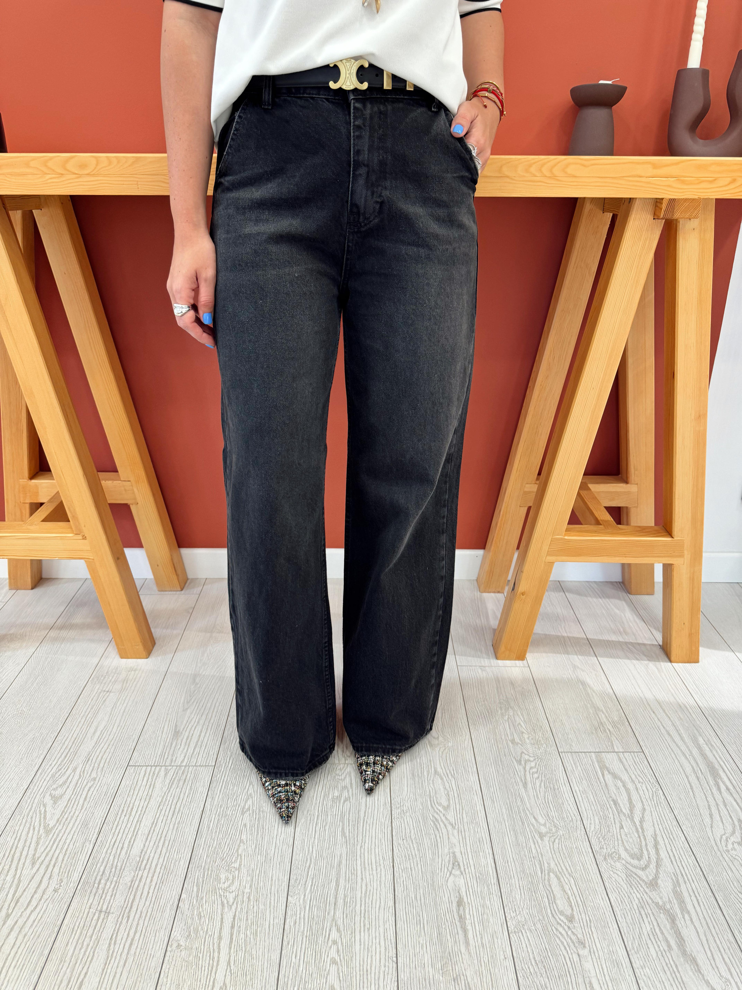Orjinal Marka Füme Baggy Jean Pantolon