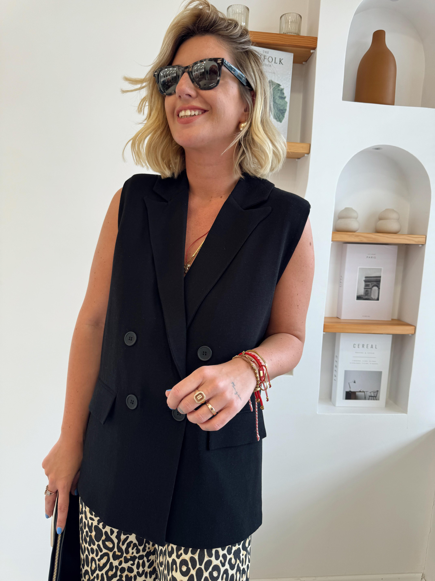 Orjinal Marka Siyah Keten Blazer Yelek
