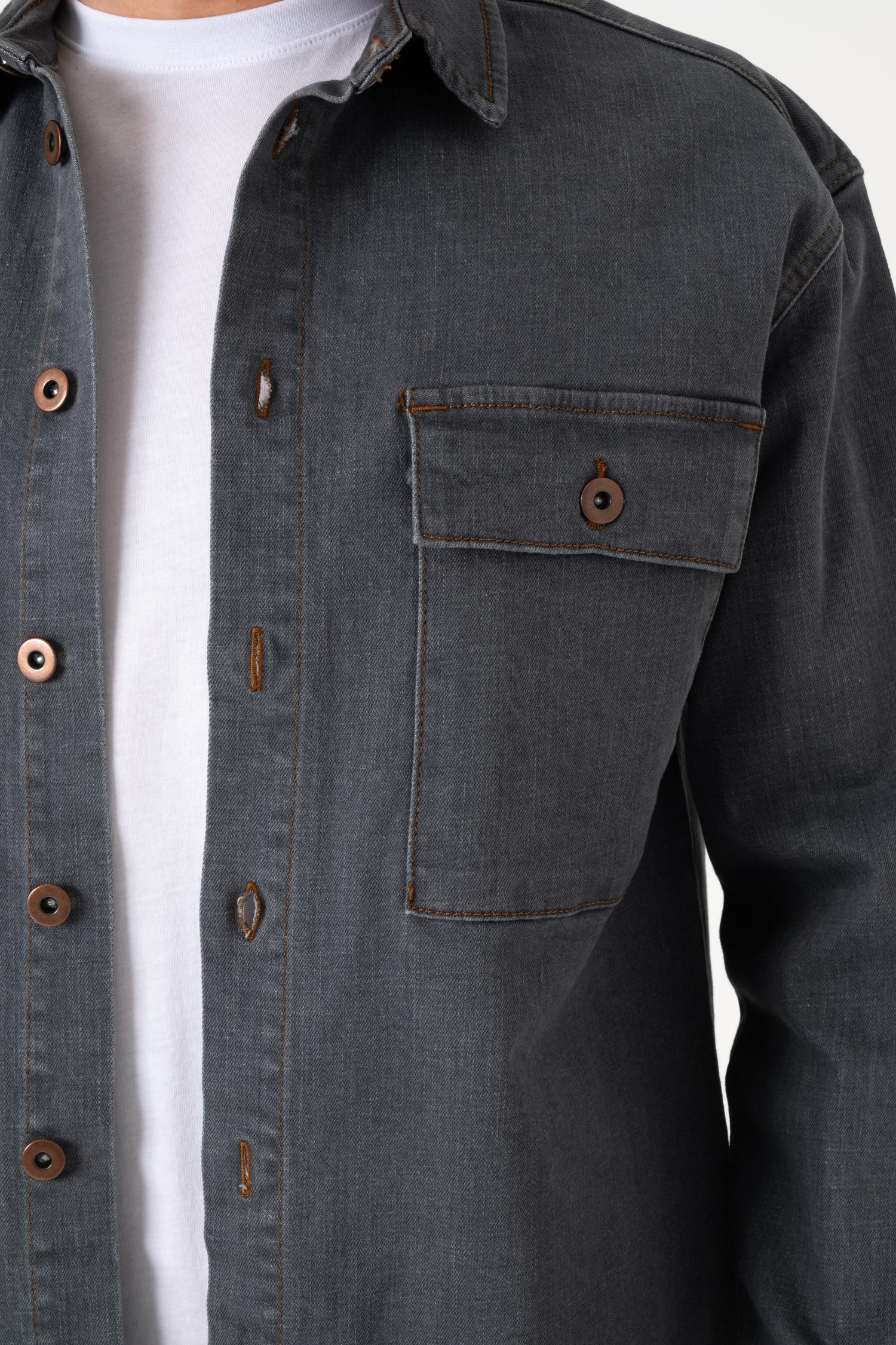 LAYF SOFT GREY JEAN GÖMLEK