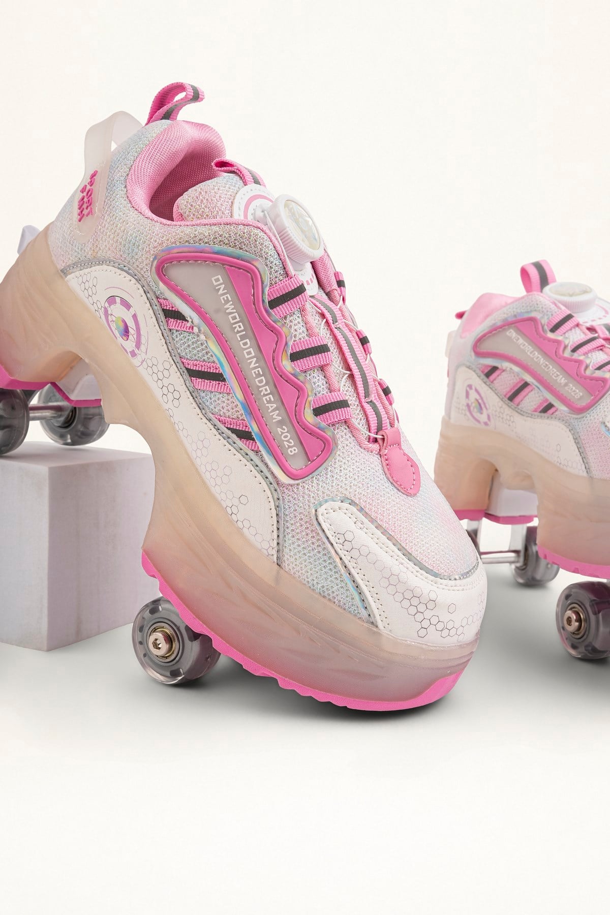  Pembe 4 Tekerlekli -Teker Işıklı -İçe Kapanmalı Tekerlekli Paten Spor Ayakkabı - Tekerlekli Sneakers  Seferi