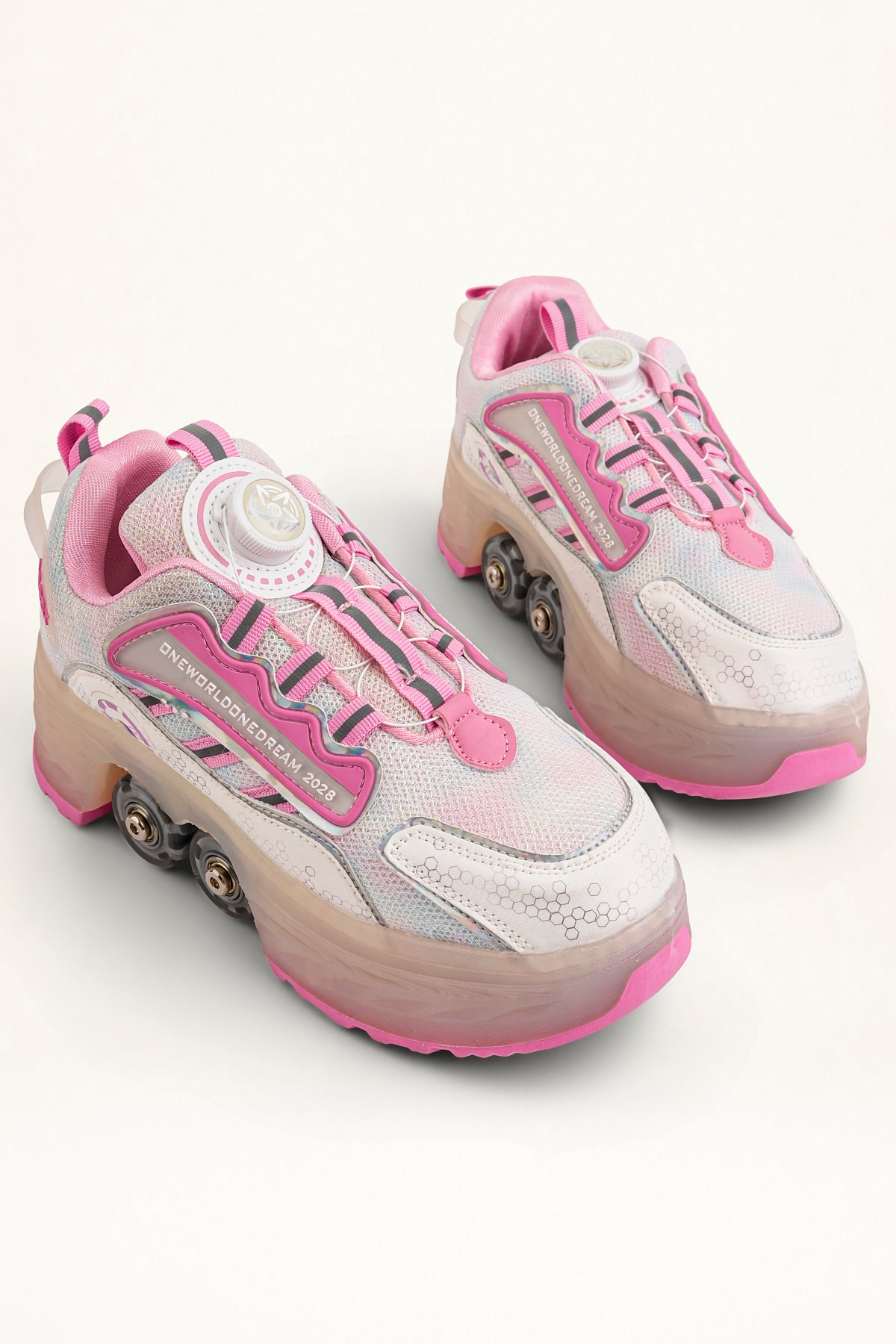  Pembe 4 Tekerlekli -Teker Işıklı -İçe Kapanmalı Tekerlekli Paten Spor Ayakkabı - Tekerlekli Sneakers  Seferi
