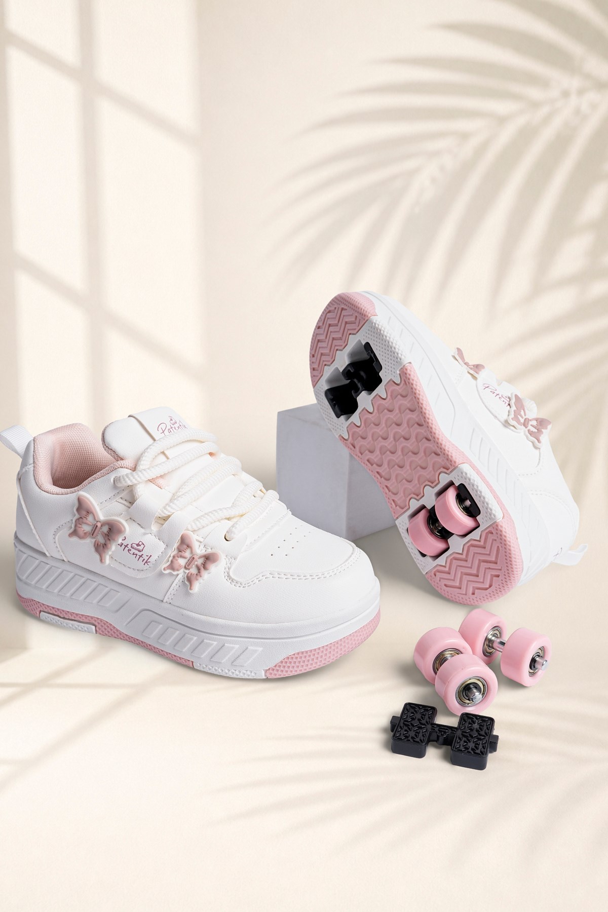 Çocuk Patenli 4 Tekerlekli Beyaz Spor Paten Ayakkabı - Tekerlekli Sneakers SeferiPaten