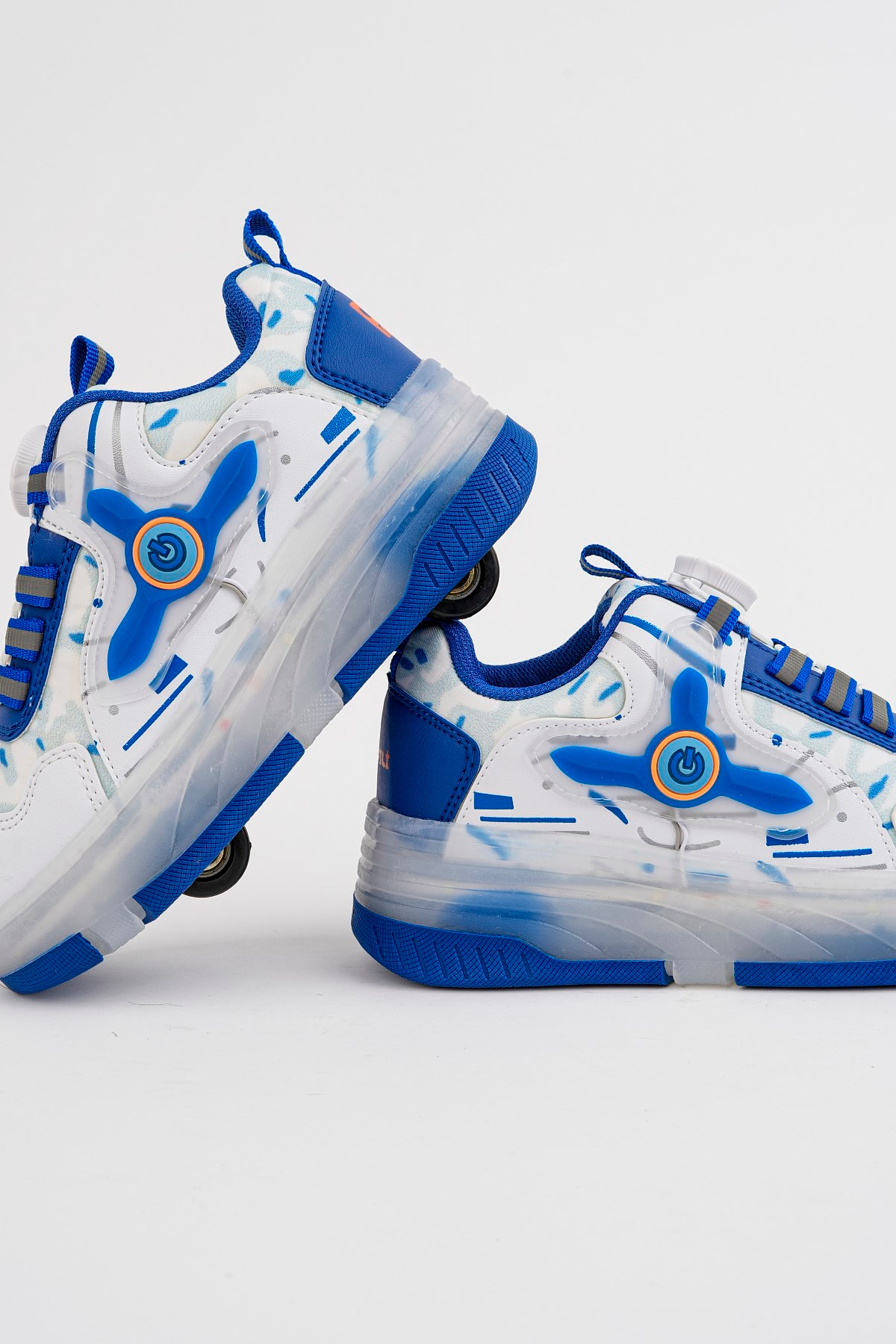 Çocuk Patenli 4 Tekerlekli Mavi Spor Işıklı Paten Ayakkabı - Tekerlekli Sneakers SeferiPaten