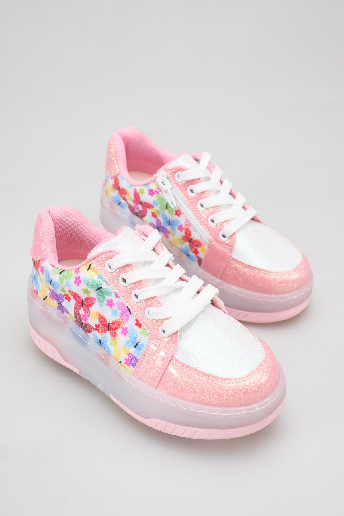 Çocuk Patenli 4 Tekerlekli Pembe Spor Işıklı Paten Ayakkabı - Tekerlekli Sneakers 