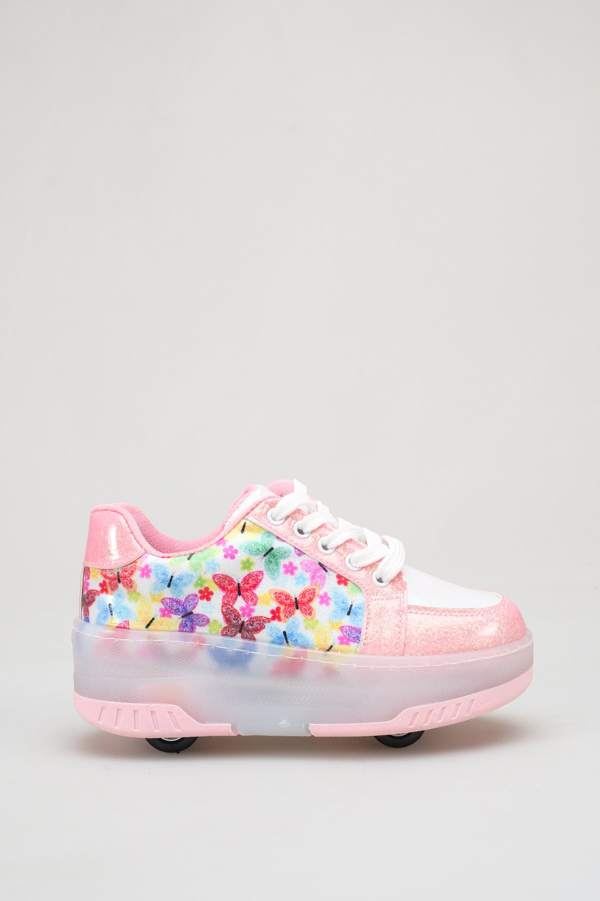 Çocuk Patenli 4 Tekerlekli Pembe Spor Işıklı Paten Ayakkabı - Tekerlekli Sneakers 