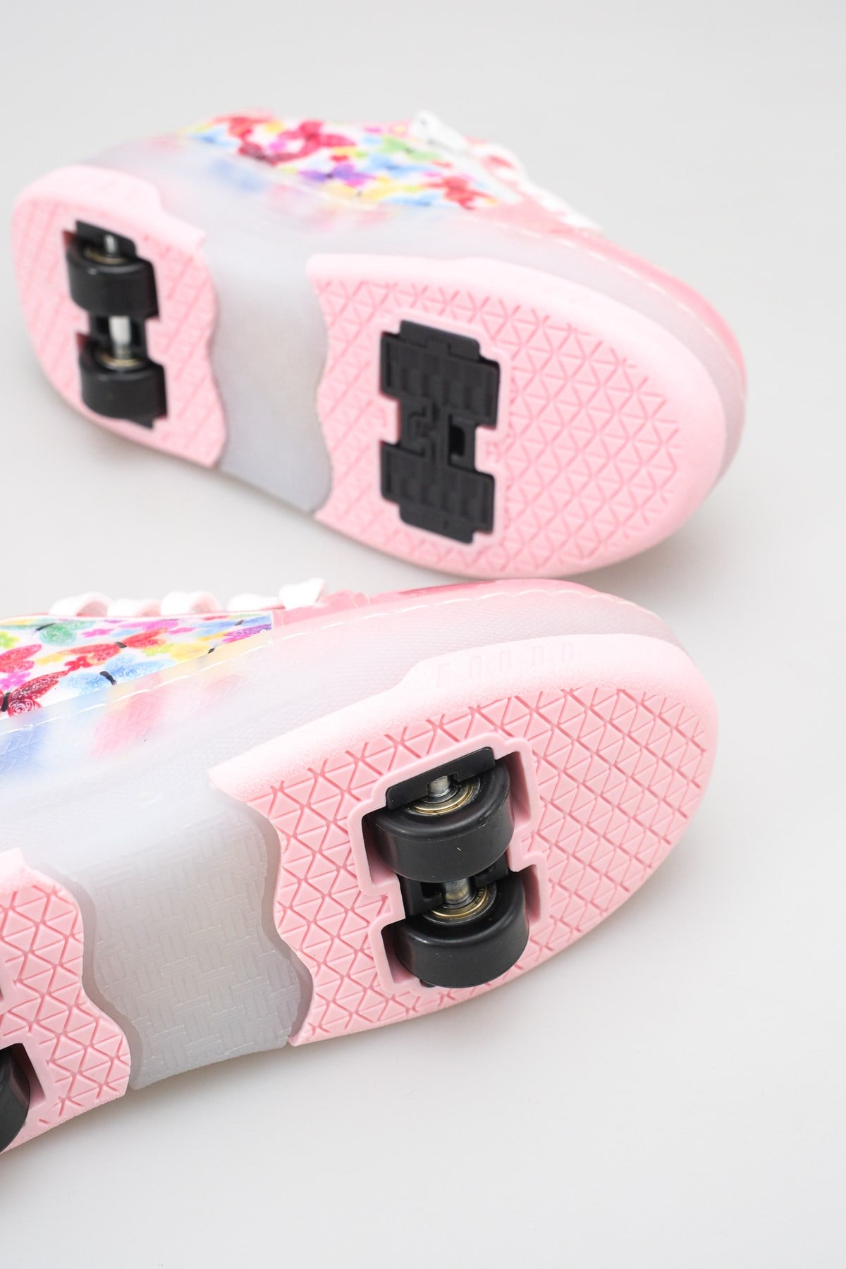 Çocuk Patenli 4 Tekerlekli Pembe Spor Işıklı Paten Ayakkabı - Tekerlekli Sneakers 