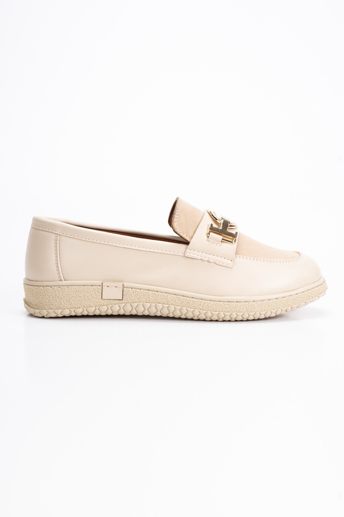 Kadın Bej Loafer Makosen Tokalı Klasik Günlük Ayakkabı s2546