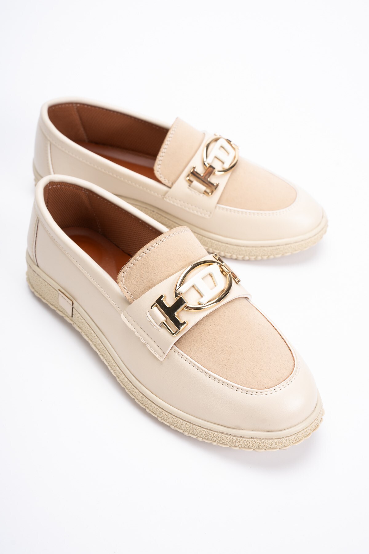 Kadın Bej Loafer Makosen Tokalı Klasik Günlük Ayakkabı s2546