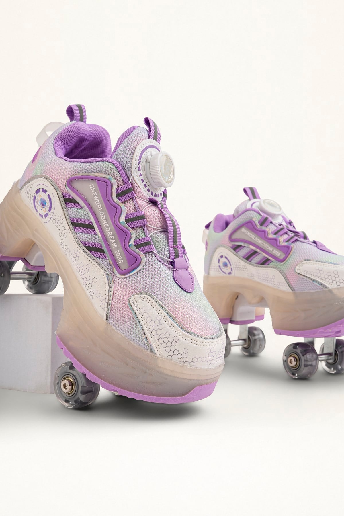 Mor 4 Tekerlekli -Teker Işıklı -İçe Kapanmalı Tekerlekli Paten Spor Ayakkabı - Tekerlekli Sneakers  Seferi