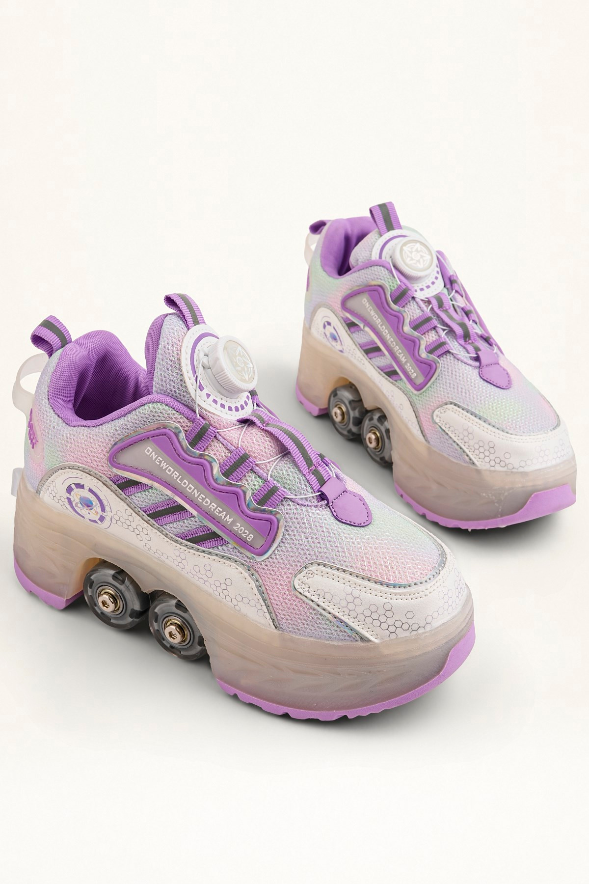 Mor 4 Tekerlekli -Teker Işıklı -İçe Kapanmalı Tekerlekli Paten Spor Ayakkabı - Tekerlekli Sneakers  Seferi