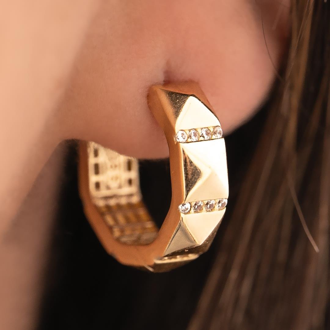 14 Ayar Altın Dörtgen Kesim Küpe