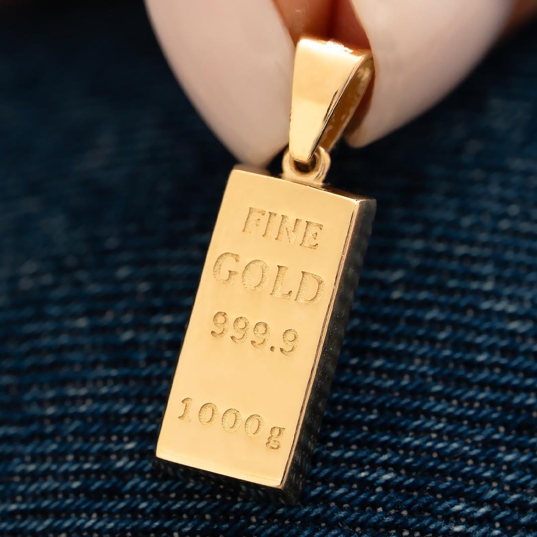 14 Ayar Altın Külçe Tasarım Kolye Ucu