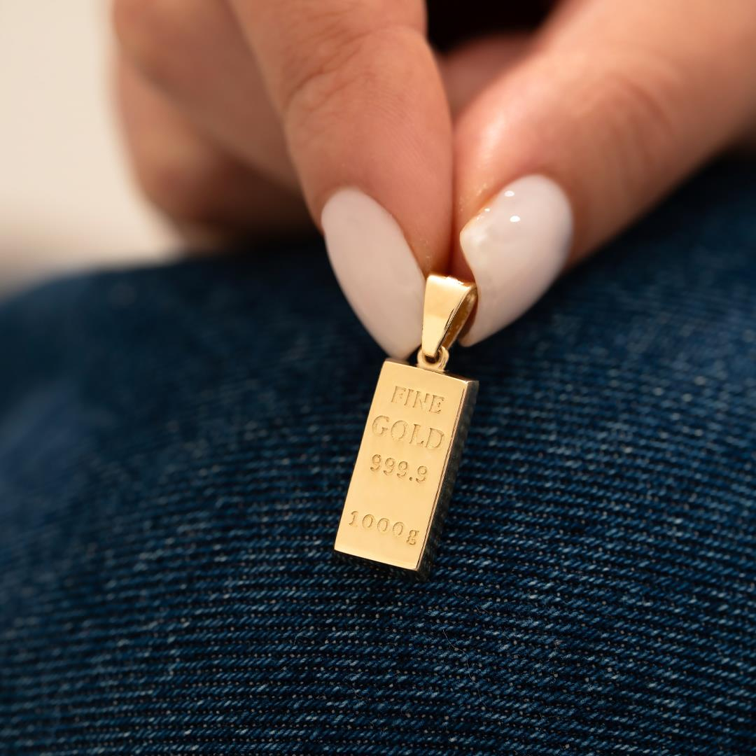 14 Ayar Altın Külçe Tasarım Kolye Ucu