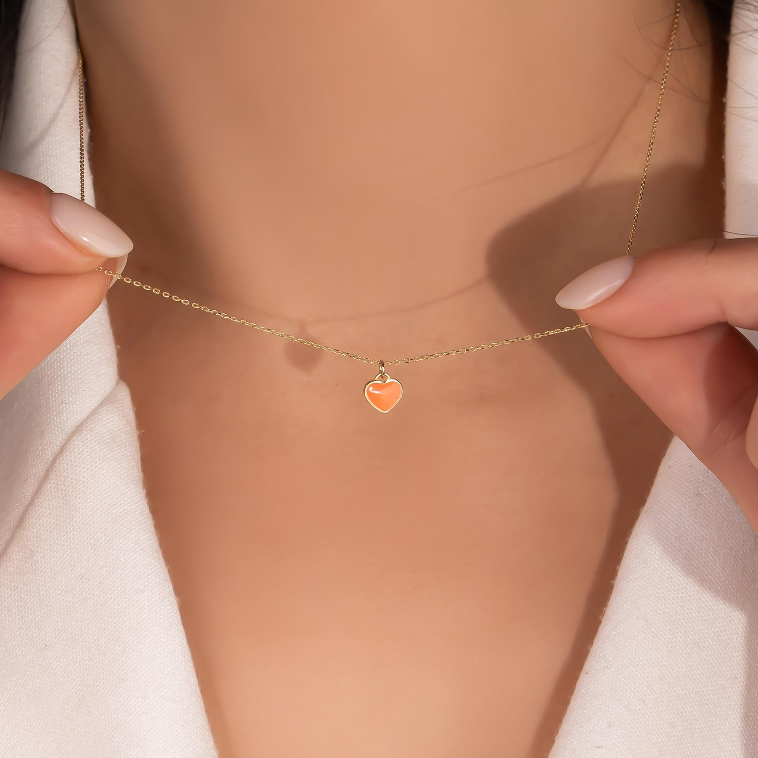 14 Ayar Altın Turuncu Kalp Kolye
