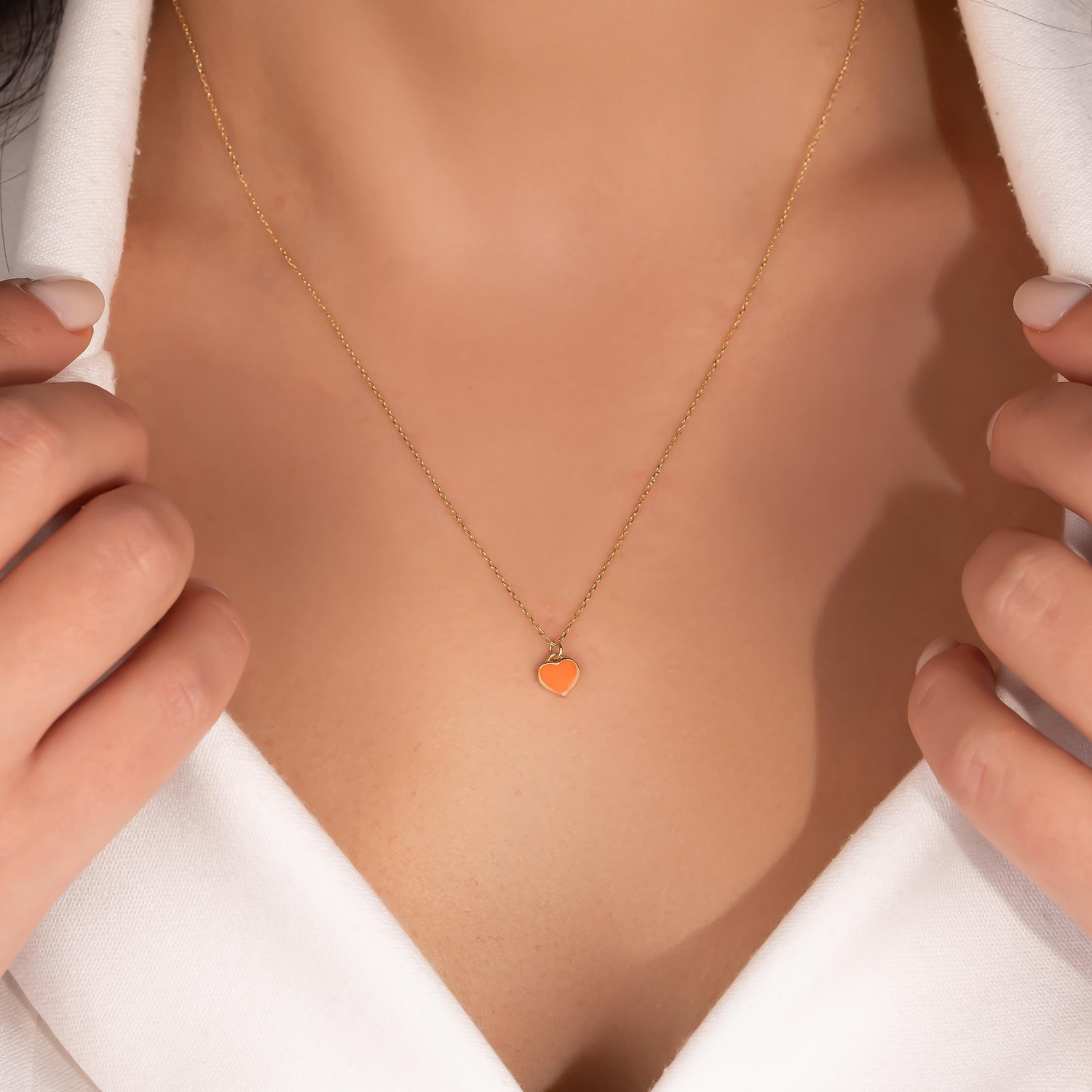 14 Ayar Altın Turuncu Kalp Kolye