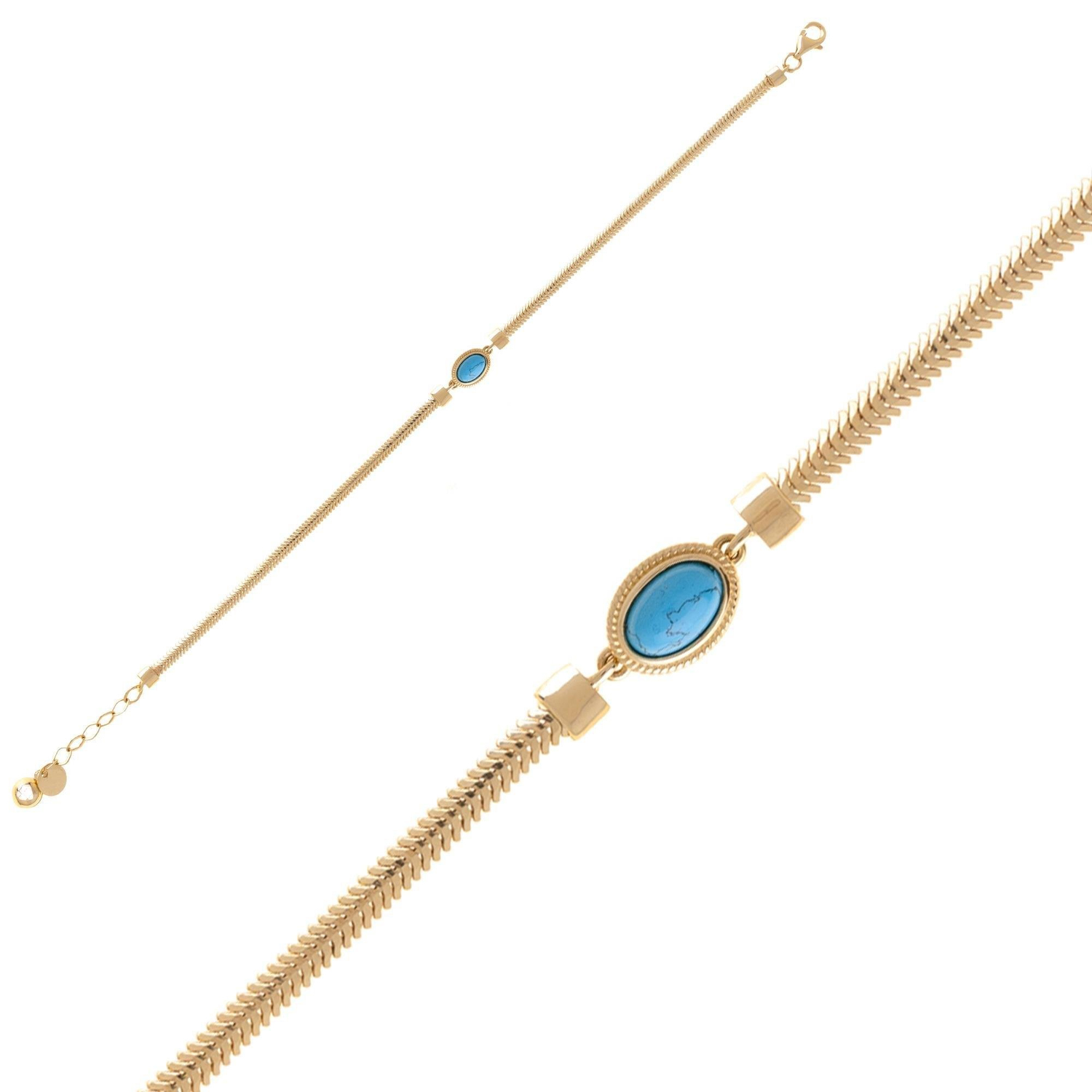 14 Ayar Firuze Renkli Taşlı Balıksırtı Bileklik