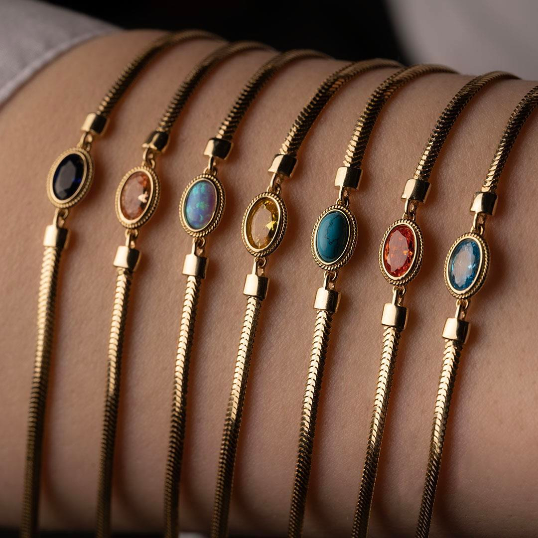 14 Ayar Firuze Renkli Taşlı Balıksırtı Bileklik