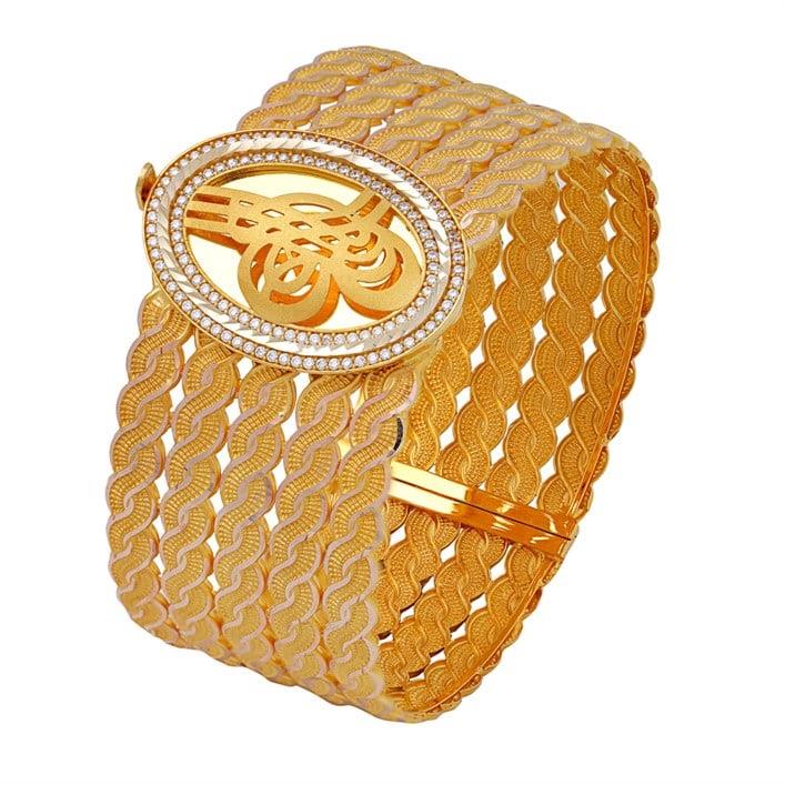 14 Ayar Hasır Tuğralı Kelepçe Bilezik