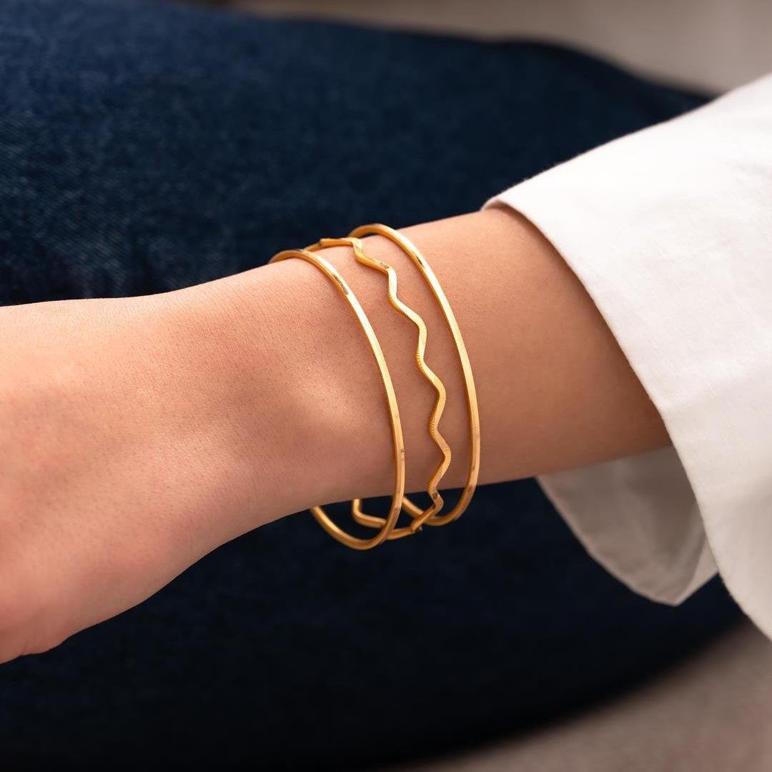 24 Gr(Gram) 3Lü Kombin 2 Suyolu Ajda 1 Zigzag Ajda Model 22 Ayar Altın İşçiliksiz Yatırımlık Bilezik