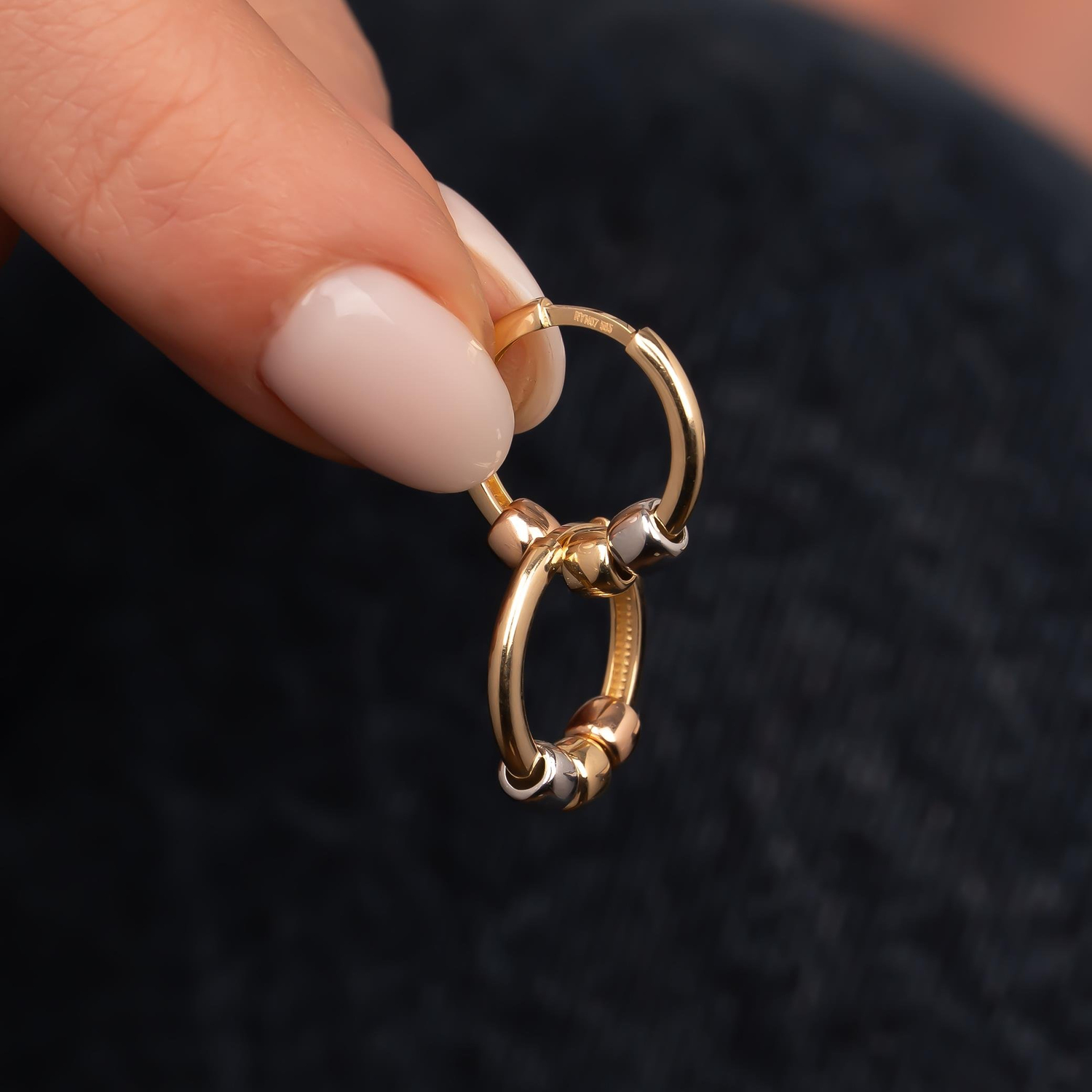 3 Renk Detaylı 14 Ayar Küpe 1,5 cm