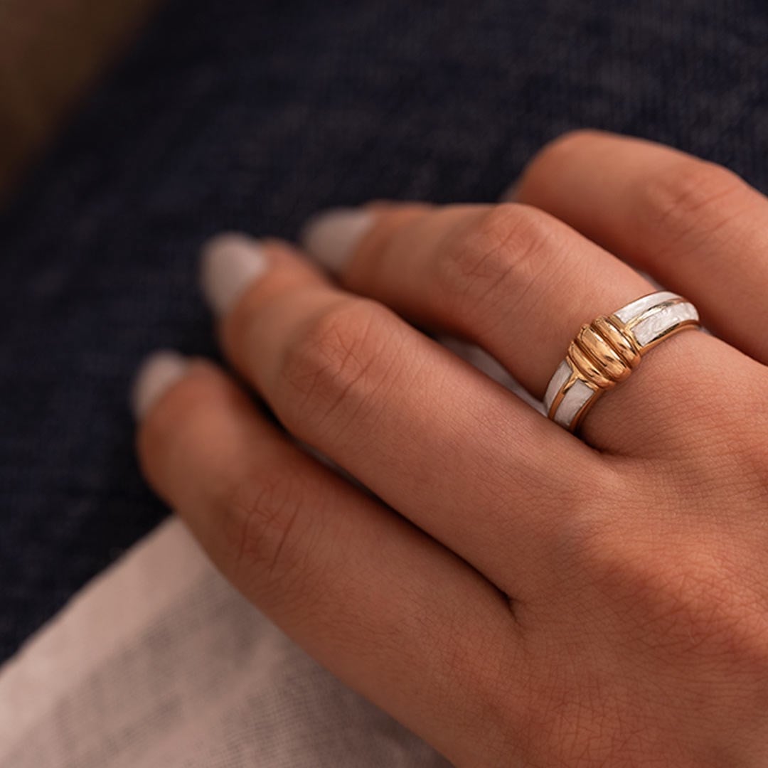 Cetaş Eterna Altın Yüzük Sarı-Rose Altın Sedef 14 Ayar