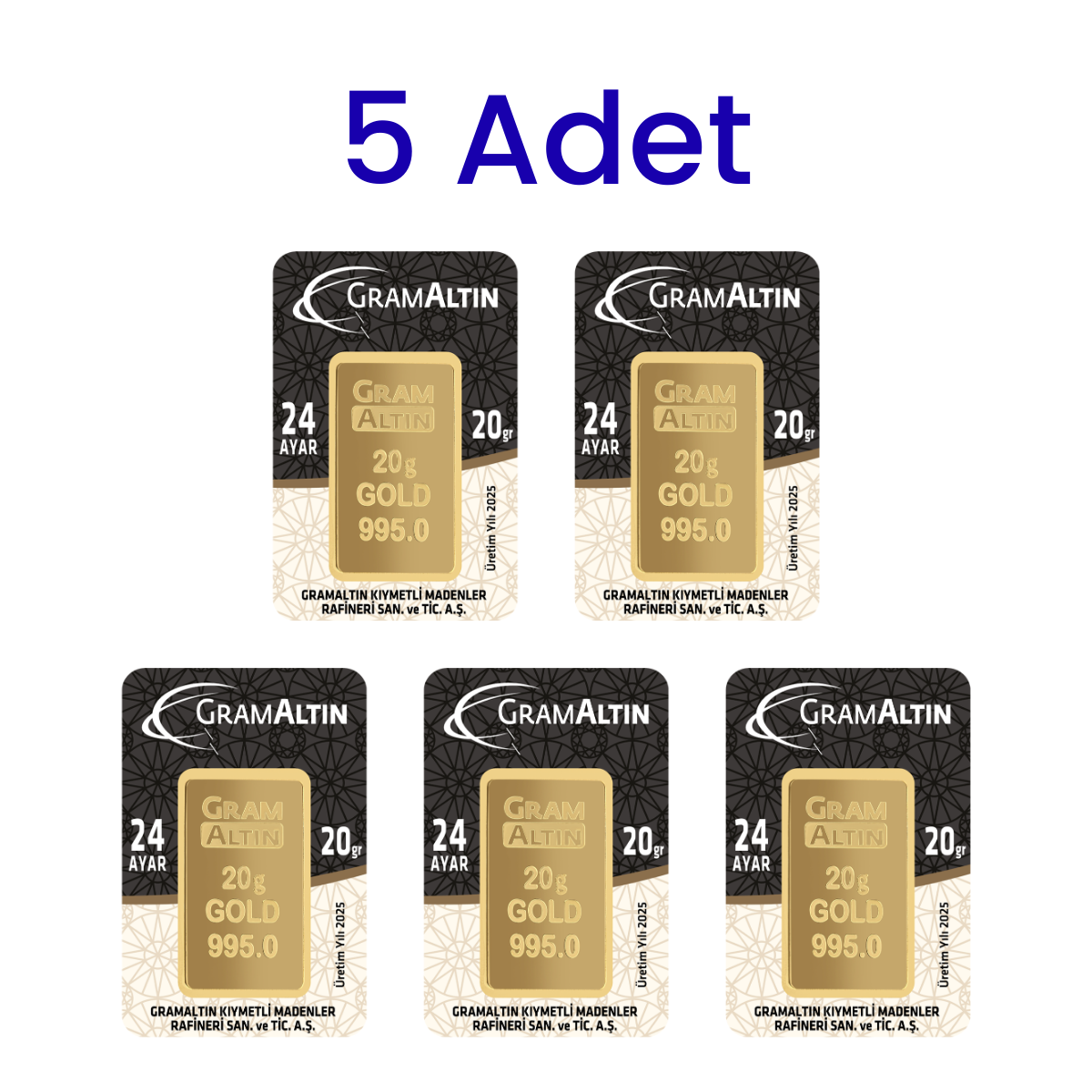 5 Adet 20 Gr 24 Ayar Gram Altın