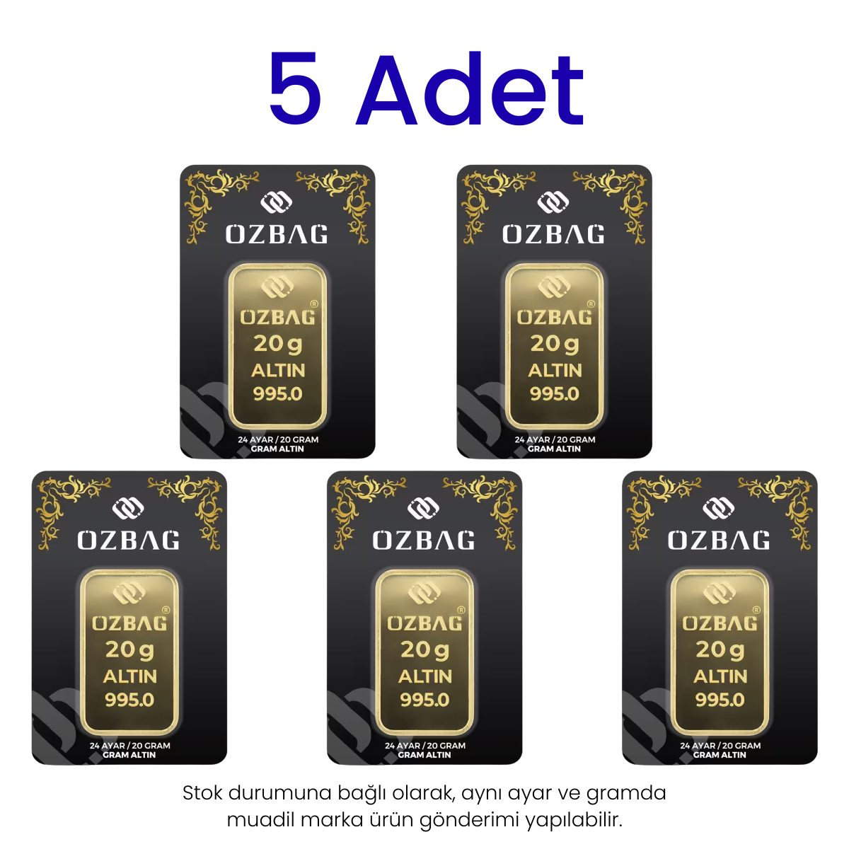 5 Adet 20 Gr 24 Ayar Gram Altın