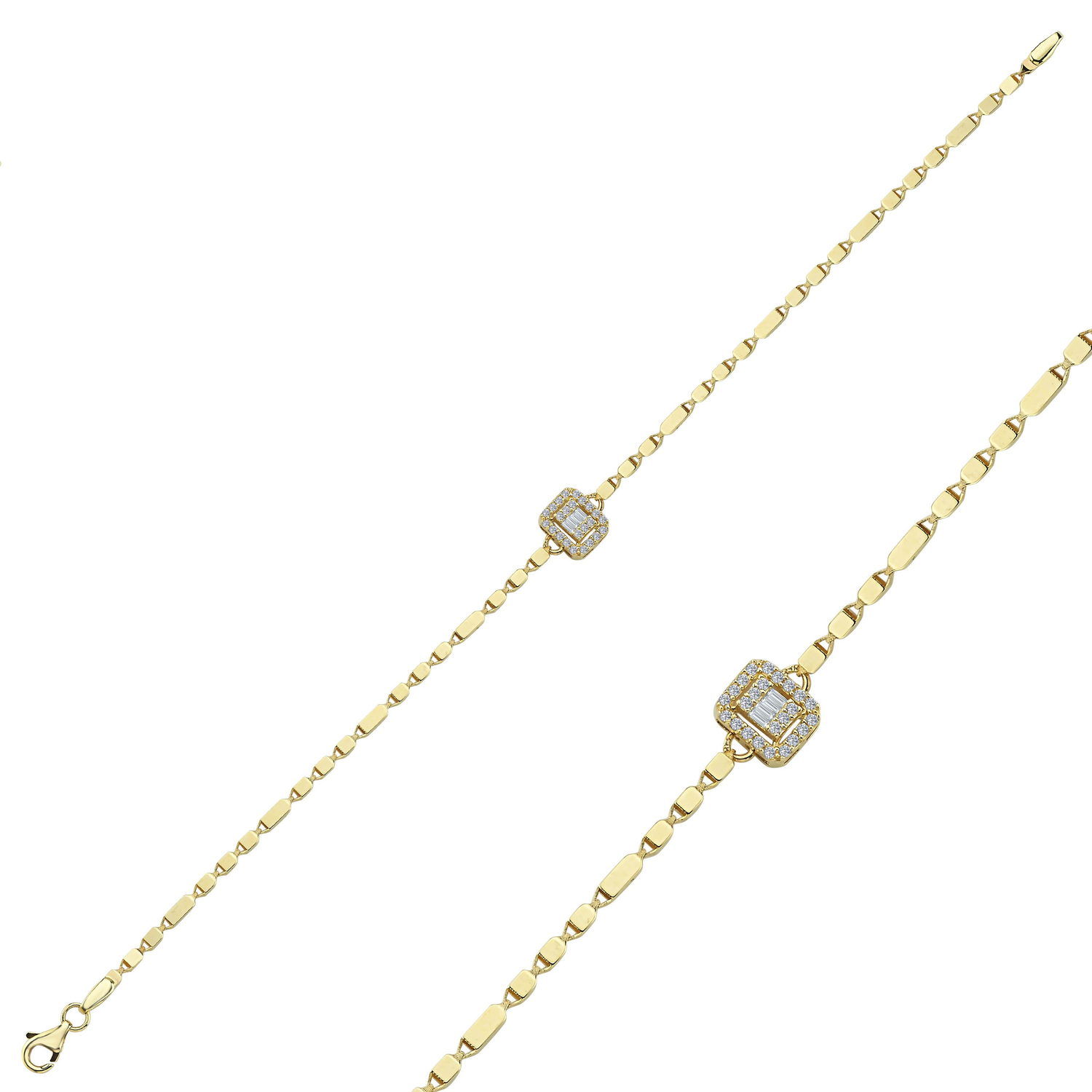 Baget Taşlı Sarı 14 Ayar Altın Bileklik