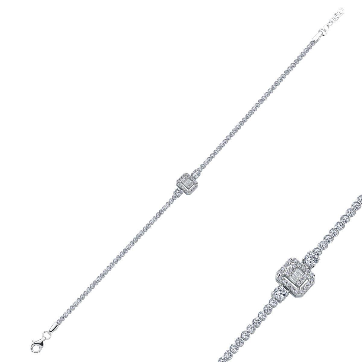 Altın Baget Sıra Taşlı 14 Ayar Bileklik