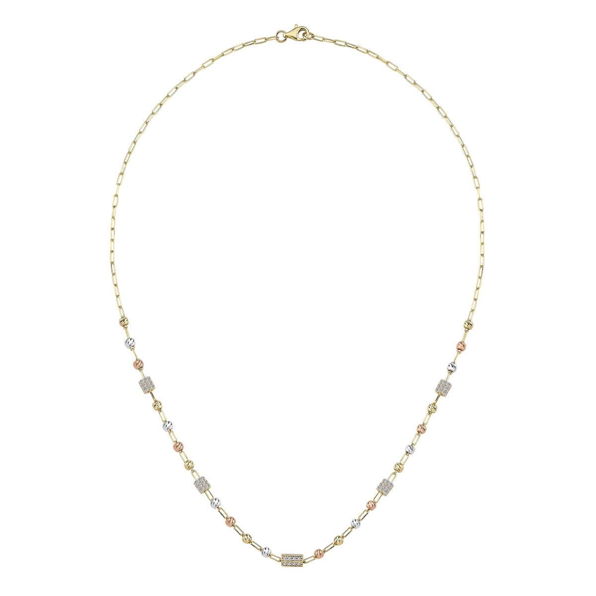 Üç Renk Dorika Taşlı Kolye 14 Ayar Altın