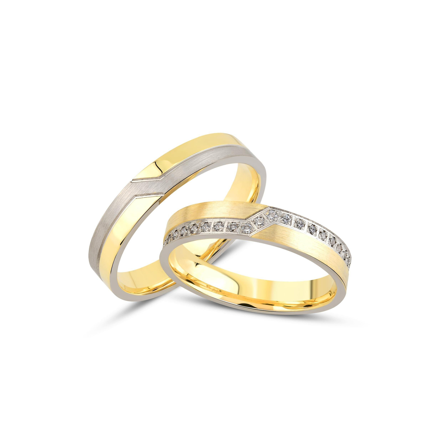 İçi Boş Çapraz İki Renkli Çift Alyans