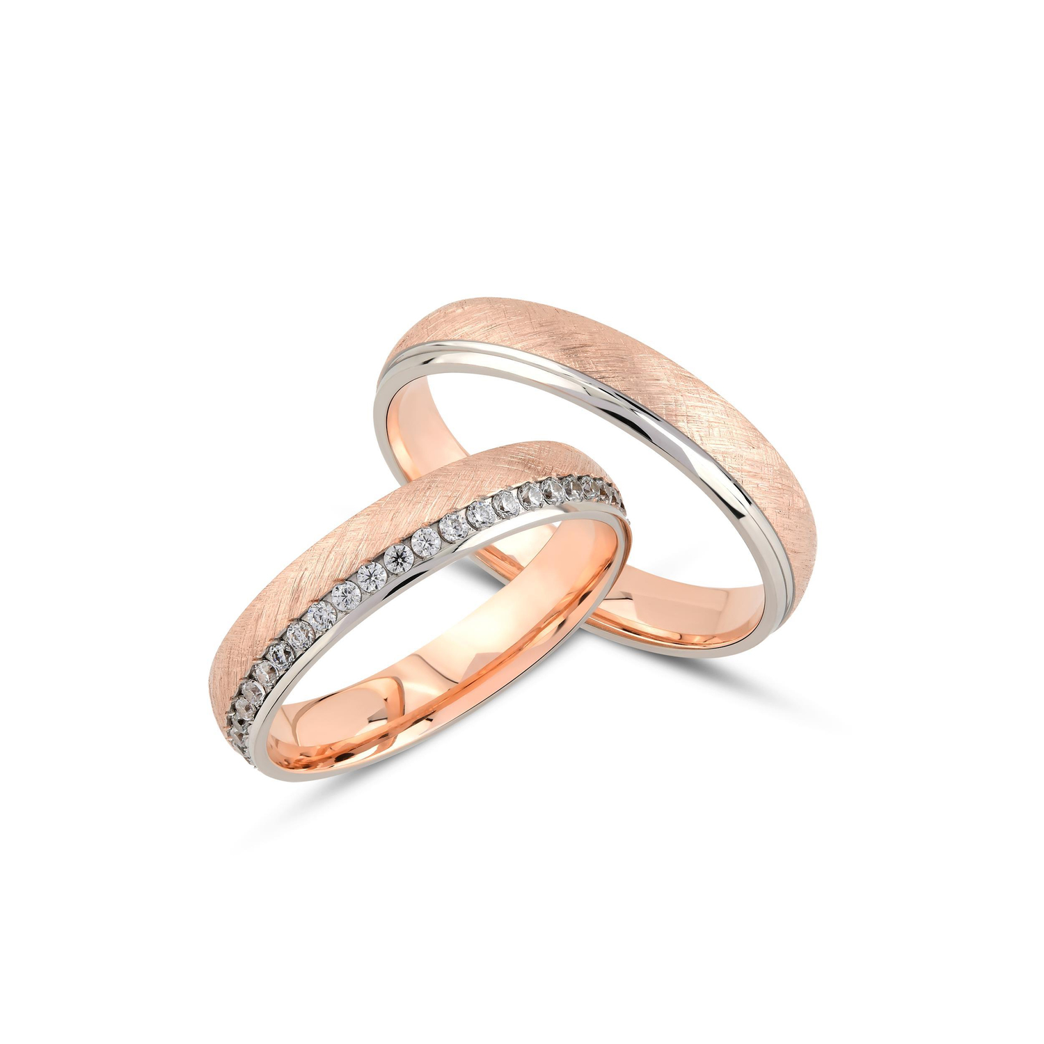 İçi Boş Taşlı Rose Altın Çift Alyans