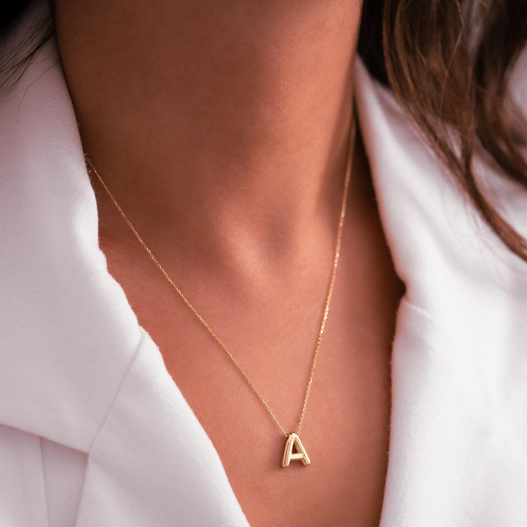 A Harfi Balon Model 14 Ayar Altın Kolye