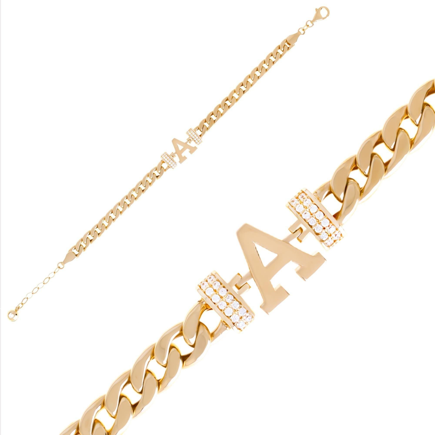 A Harfli Taşlı 14 Ayar Altın Bileklik