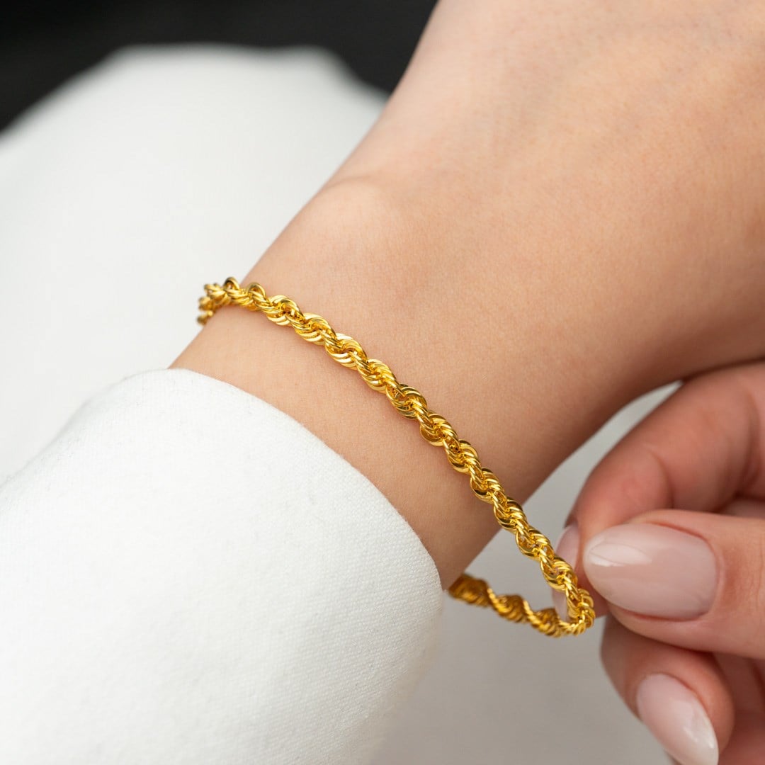 Halat Bileklik 3 mm 14 Ayar Altın