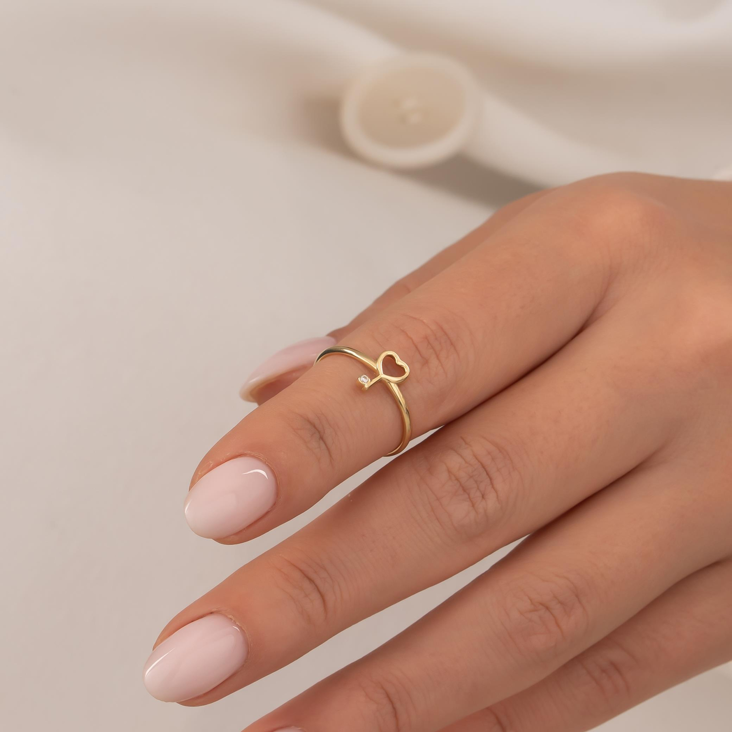 Anahtar Figürlü Kalp 14 Ayar Altın Yüzük