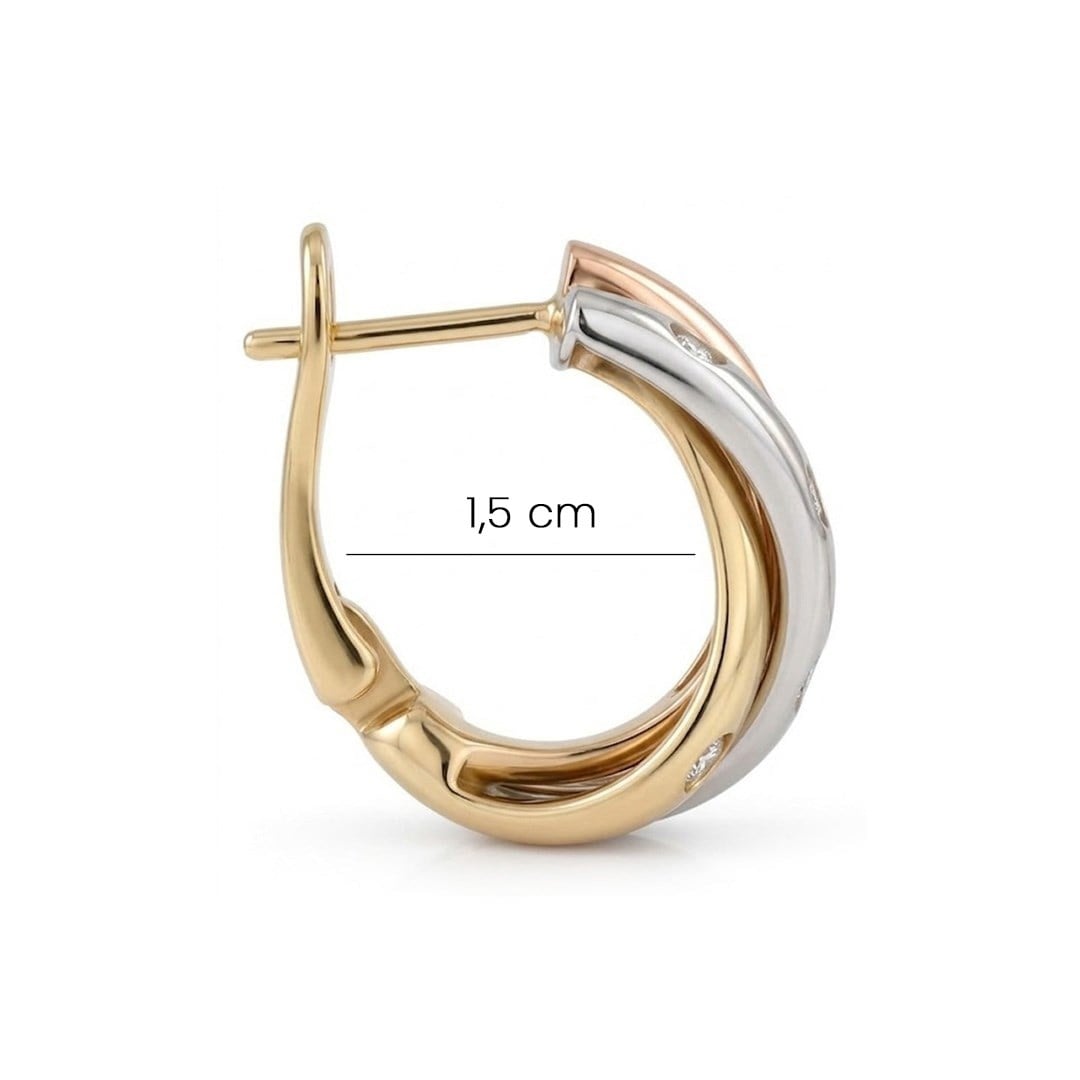 Cetaş Üç Renk 14 Ayar Altın Küpe 1,5 Cm