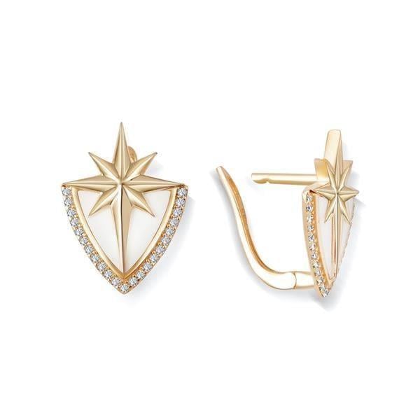 Ema Beyaz Mineli Kuzey Yıldızı Altın Küpe