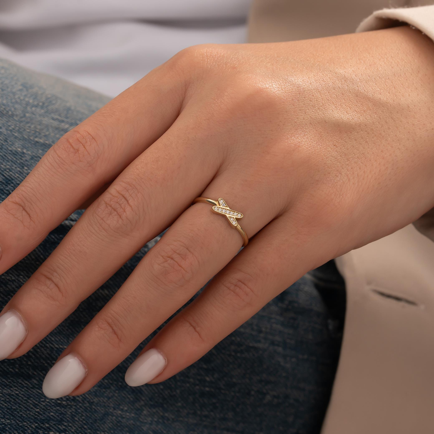 Çapraz Taşlı 14 Ayar Altın Yüzük