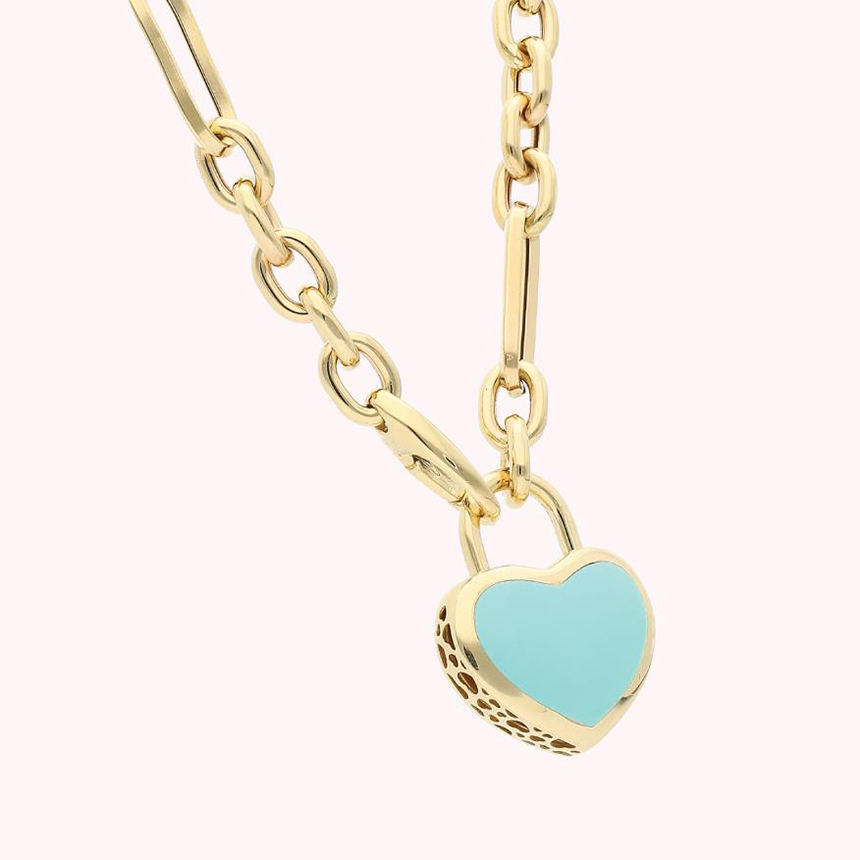 Cetaş 14 Ayar Sarı Altın Mavi Mineli Açılır-Kapanır Kilitli Kolye