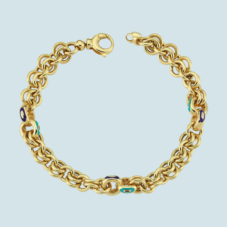 Cetaş Fortuna Bileklik 14 Ayar Altın Mineli Nazarlı