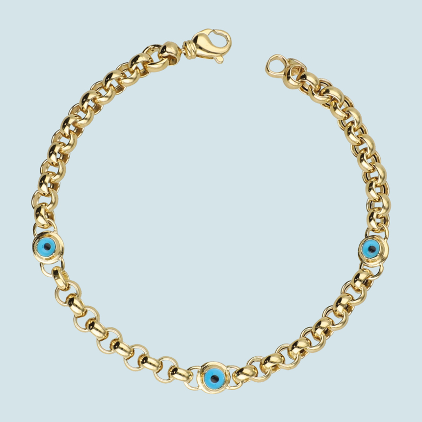 Cetaş Fortuna Bileklik 14 Ayar Altın Üç Nazar Boncuklu